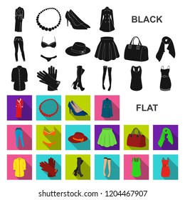 Women Clothing flat icons in set collection for design.Clothing Varieties and Accessories vector symbol stock web illustration.