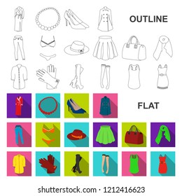 Women Clothing flat icons in set collection for design.Clothing Varieties and Accessories vector symbol stock web illustration.