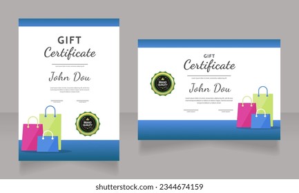 Juego de plantillas de diseño de certificados de regalo para ropa de mujer. Diplomas vectoriales con espacio de copia personalizado y bordes. Documentos impresas para premios y reconocimiento. Guión de baile negrita, fuentes regulares usadas