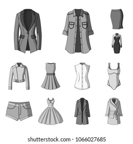 Women Clothing monochrome icons in set collection for design.Clothing Varieties and Accessories vector symbol stock web illustration.