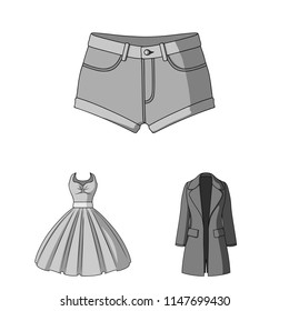 Women Clothing monochrome icons in set collection for design.Clothing Varieties and Accessories vector symbol stock web illustration.