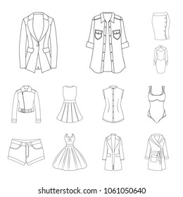 Women Clothing outline icons in set collection for design.Clothing Varieties and Accessories vector symbol stock web illustration.