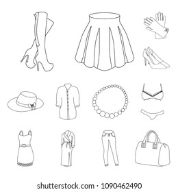 Women Clothing outline icons in set collection for design.Clothing Varieties and Accessories vector symbol stock web illustration.