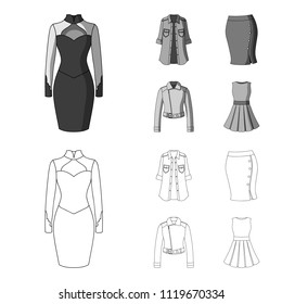 Women Clothing outline,monochrome icons in set collection for design.Clothing Varieties and Accessories vector symbol stock web illustration.