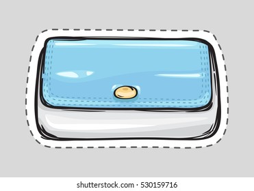 Women clutch bag isolated. Patch icon. Ladies handbag in flat style. Elegant two colored leather purse. Flat female accessory object. Modern trendy casual sack. Luxury case. Vector illustration