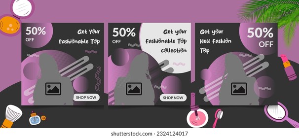 Women collection social media template banner blog fashion sale promotion 2023. fully editable social media square post frame puzzle organic sale poster. 