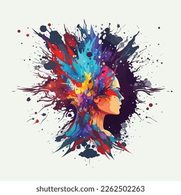 A women collective mind concept art, exploding mind, inner world, dreams, emotions, imagination and creative mind vector illustration