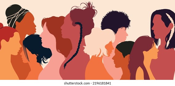 Women communicating with each other. Female community or social network. . Concept of racial equality. Share and talk. Vector flat cartoon illustration.