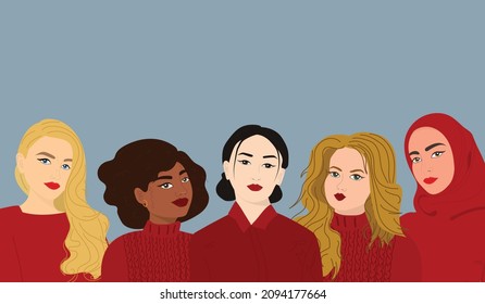 Women community wearing red. National wear red day banner. Vector illustration