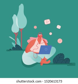 Women with Computer, People characters for Refer a friend Concept. Referral marketing loyalty program, promotion method for landing page, template, ui, web, poster. Vector