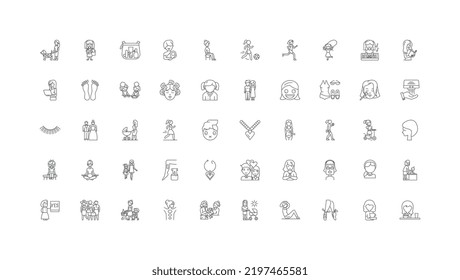 Women concept illustration, linear icons, line signs set, vector collection