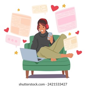 Women Connecting Through Internet Love Chats. Female Character with Devices Fostering Friendships, Sharing Experiences, And Building A Supportive Online Community. Cartoon People Vector Illustration