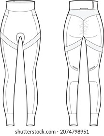 women contour legging flat sketch gym, yoga sports wear pant silhouette vector illustration