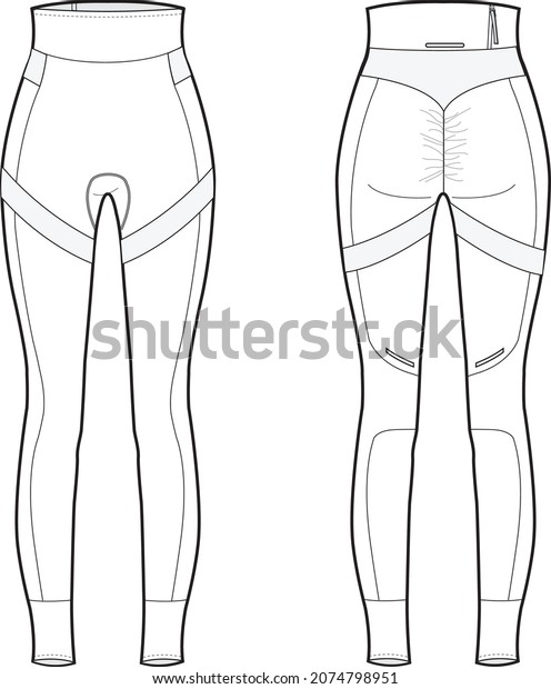 women contour legging flat sketch\
gym, yoga sports wear pant silhouette vector\
illustration
