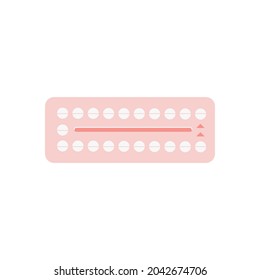 Women Contraceptive Hormonal Birth Control Medication Colored Flat Style Icon. Female Oral Contraception Pills Blister. Safe Sex Vector Element. 