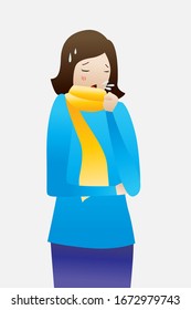 Women coughing and fever. Have a cold. Vector illustration.