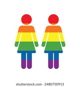 women couple with LGBTQ 6 colors rainbow symbol