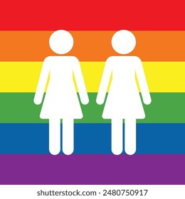 women couple with LGBTQ 6 colors rainbow in background