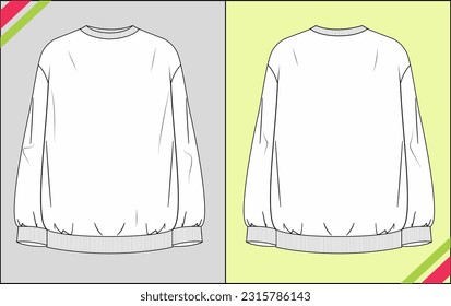 WOMEN CREW NECK RIB COLLAR AND CUFF TRENDY SWEATSHRT TECHNICAL FASHION FLAT SKETCH