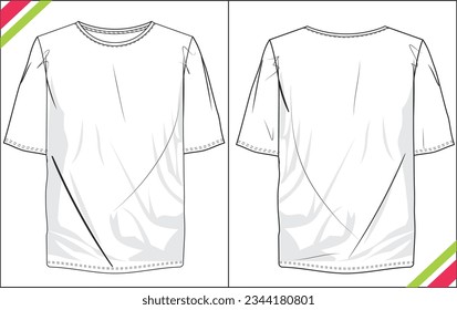 
WOMEN CREW NECK T SHIRT DRAWING SKETCH PATTERN TEMPLATE