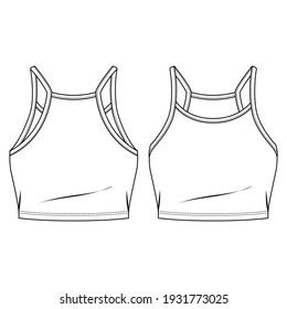 Women Crop Tank Top fashion flat sketch template. Girls Technical Fashion Illustration. Binding Straps