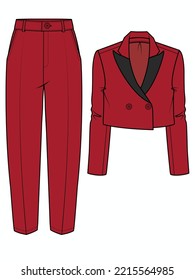 WOMEN CROPPED BLAZER AND TAPERED FIT PANTS CORPORATE WEAR VECTOR