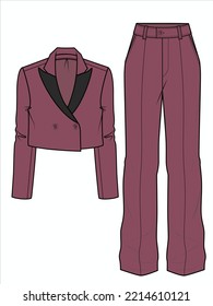 WOMEN CROPPED BLAZER AND WIDE LEG PANTS CORPORATE WEAR VECTOR