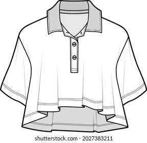women cropped polo shirt flat sketch vector illustration