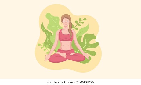 women cross legs meditation in yoga lotus posture. Meditation practice. Concept of zen and harmony. Colored flat vector illustration isolated on white background