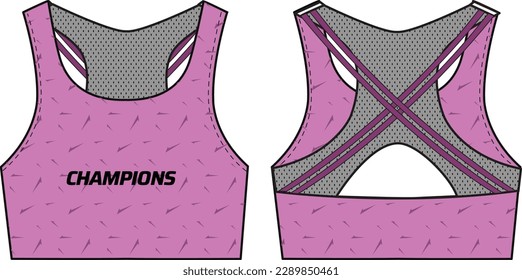 Women Crossover Sports bra top active sports Jersey design flat sketch fashion Illustration suitable for girls and Ladies, Vest for yoga, gym, running and sports activity