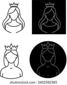 Women Crown Icon Set Black and White