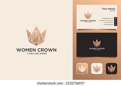 women crown luxury logo design and business card
