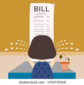Women crying worried about pay bills, effect from unemployment problem and economy of covid-19 or coronavirus, flat design vector illustration.
