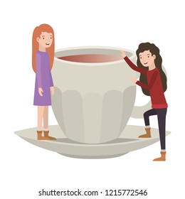 women with cup of coffee and plate avatar character