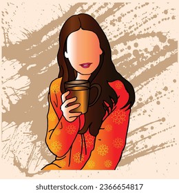 women with a cup of drinking illustration vector