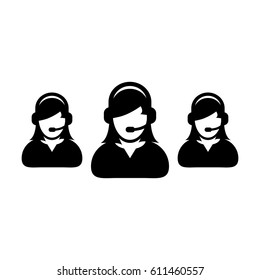 Women Customer Service Icon - Call Centre Operator Wearing Headphone Avatar in Glyph Vector illustration
