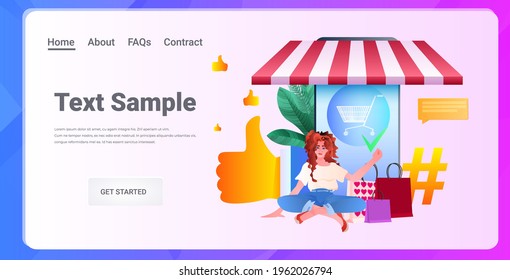 women customers with purchases using mobile app online shopping concept horizontal full length