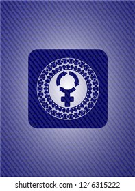 women cycle icon with denim texture