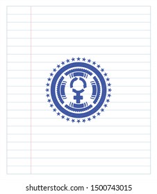 women cycle icon drawn with pen strokes. Blue ink. Vector Illustration. Detailed.