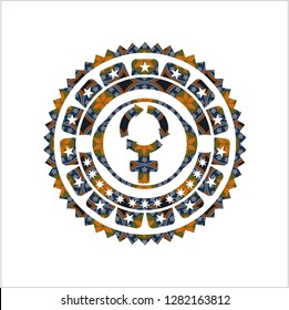women cycle icon inside arabesque badge background. arabic decoration.