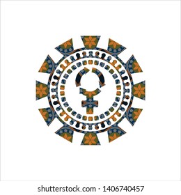 women cycle icon inside arabesque emblem. arabic decoration.