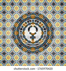 women cycle icon inside arabesque style badge. arabic decoration. 
