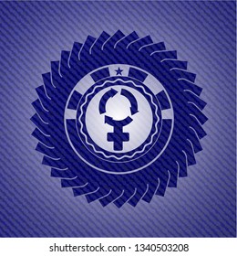women cycle icon inside badge with jean texture