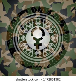 women cycle icon inside camo emblem