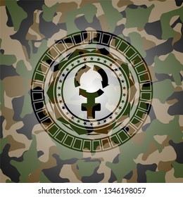 women cycle icon inside camouflage texture