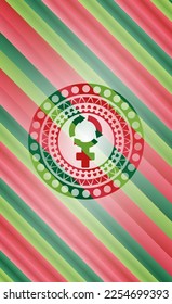 women cycle icon inside christmas colors emblem. 