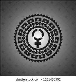 women cycle icon inside dark emblem. Retro