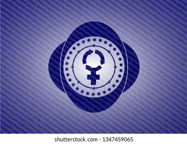 women cycle icon inside emblem with jean high quality background