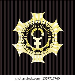 women cycle icon inside gold emblem or badge