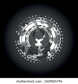 women cycle icon inside grey camouflage texture